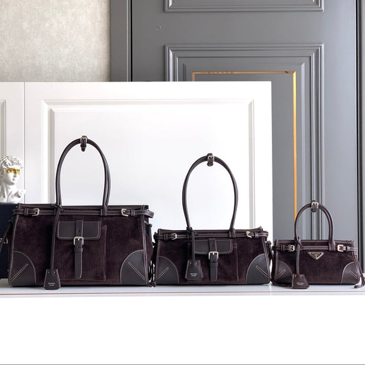 Prada 2026 Bonnie Corduroy Bag Brown Velvet Leather