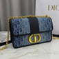 Dior 2026 East-West Chain Handbag 25cm Blue Black Demin Calfskin