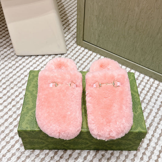 GG 26ss Loafers Rhinestones Pink Wool 612029