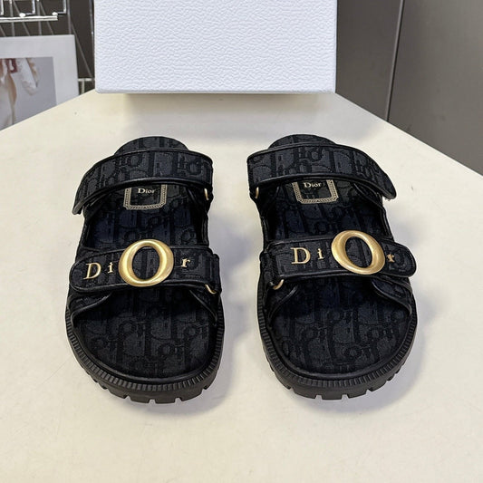 Dior 2026 Velcro Slip-on Sandal Black Fabric Leather 716905