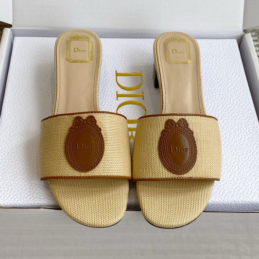 Dior 2026 Medaillon Logo Sandal Raffia Leather 909614