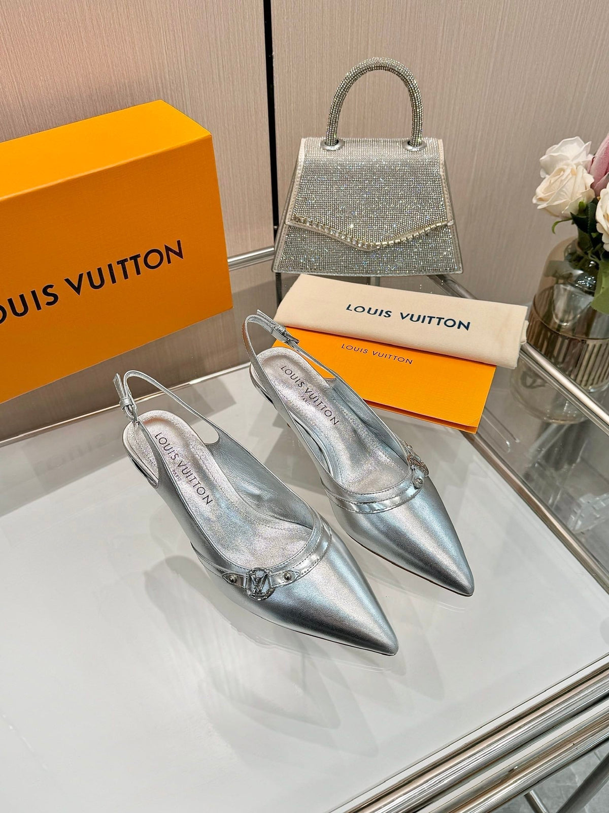 6AM SLINGBACK HIGH HEELS 55 MM IN SILVER LAMBSKIN