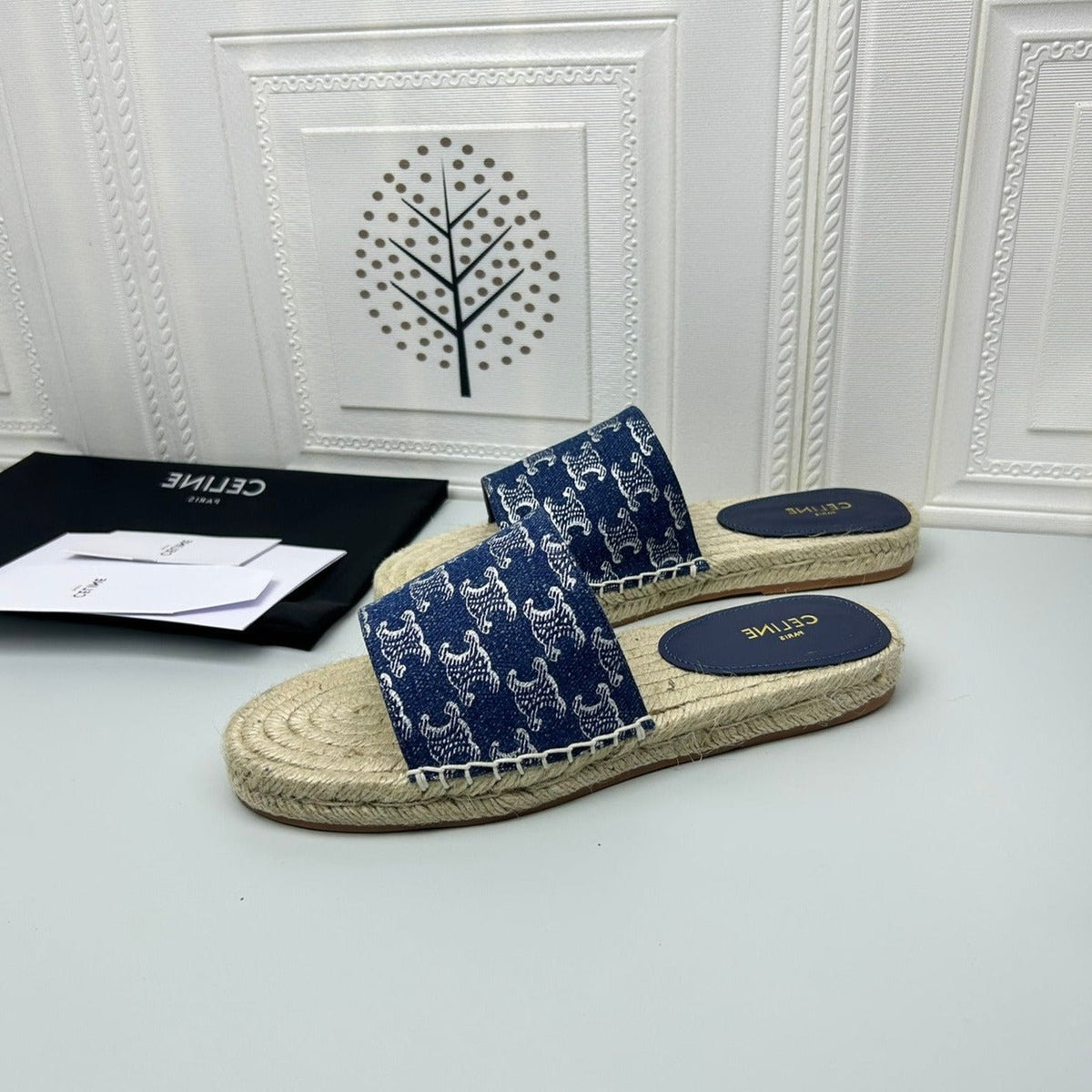 NEW FLAT FISHERMAN SLIPPERS NAVY BLUE COTTON CANVAS