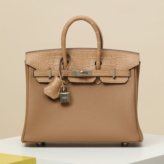 High-end Hermes 2026 Birkin Bag 30cm Milk Tea Togo And Crocodile Leather