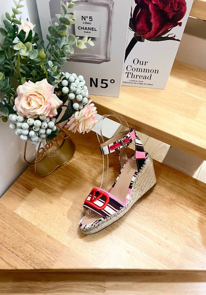 WEDGE SANDALS IN COLORFUL CANVAS 85 MM
