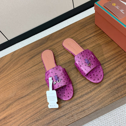 FLAT SLIPPERS IN PURPLE LAMBSKIN OSTRICH SKIN