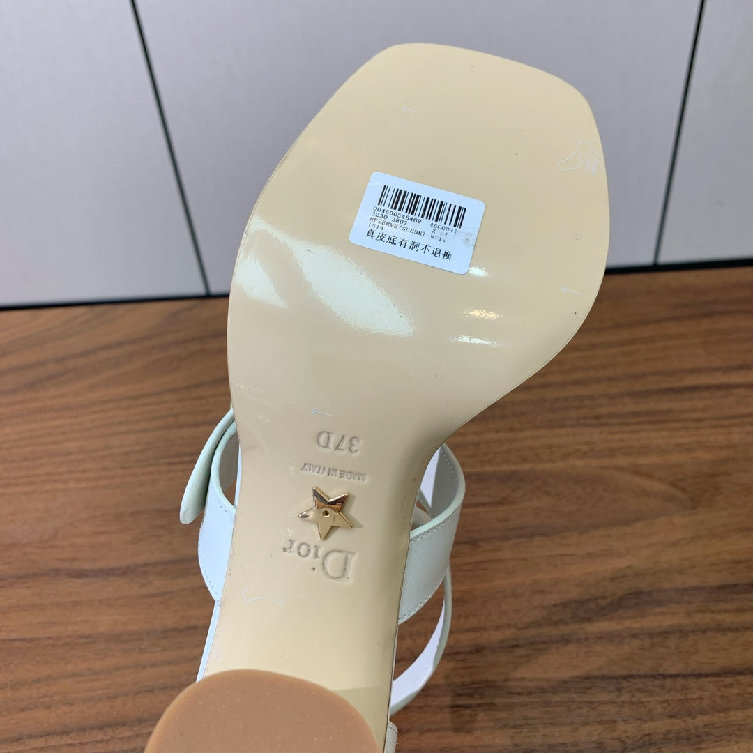 THREE-STRAP HIGH-HEELED EMBROIDERED SANDALS WHITE