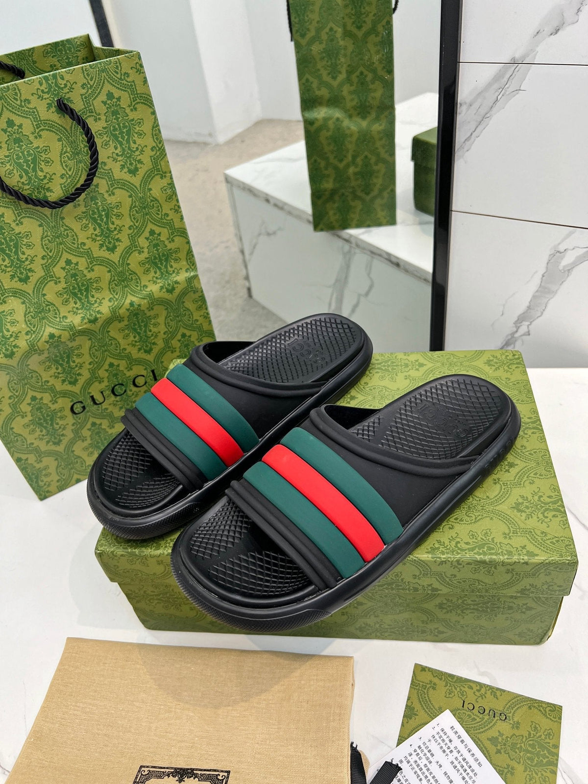 PLATFORM SLIPPERS IN BLACK MIX GREEN AND RED IMPORTED TPU
