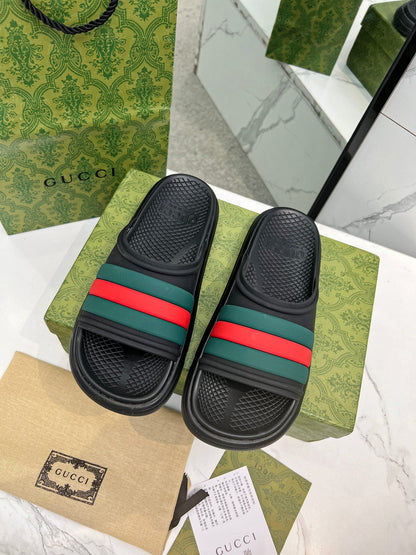 PLATFORM SLIPPERS IN BLACK MIX GREEN AND RED IMPORTED TPU
