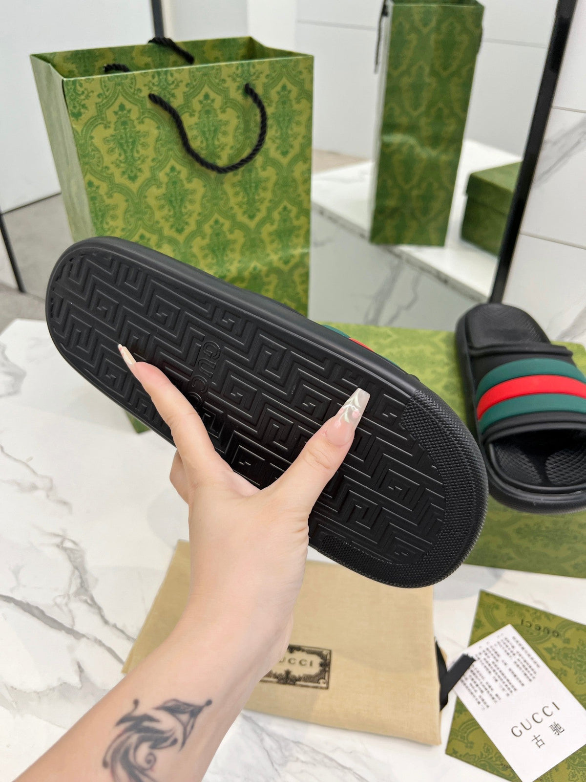 PLATFORM SLIPPERS IN BLACK MIX GREEN AND RED IMPORTED TPU