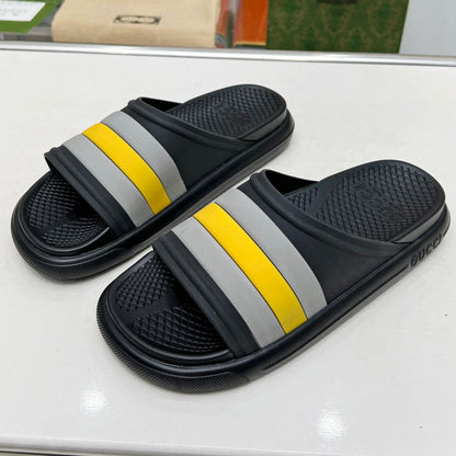 PLATFORM SLIPPERS IN BLACK MIX GRAY AND YELLOW IMPORTED TPU