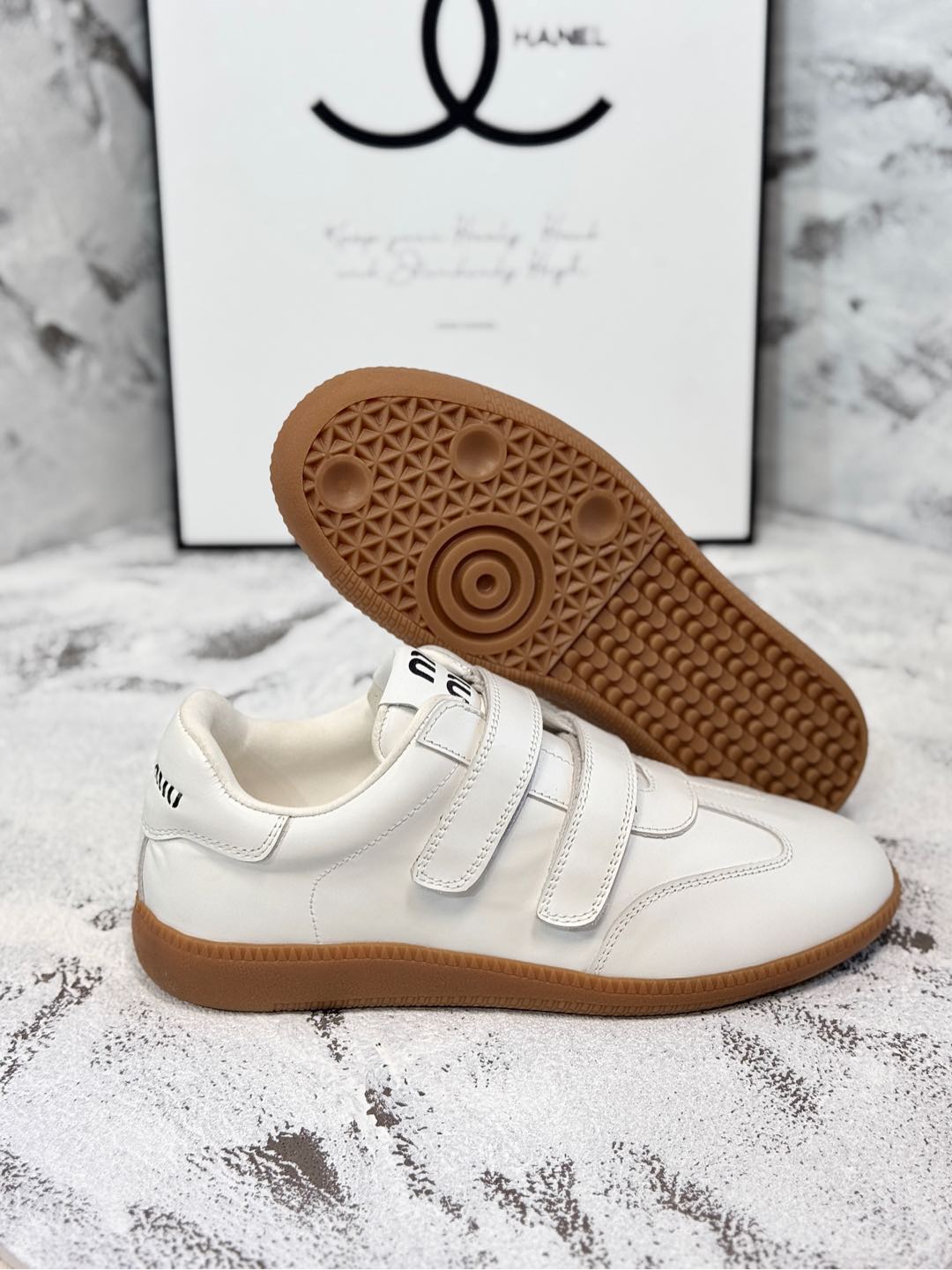 RETRO SNEAKERS WITH RIPTAPE STRAPS IN WHITE SMOOTH LAMBSKIN