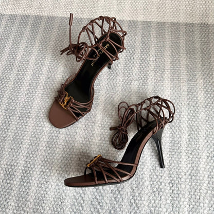 BABYLONE SANDALS 90 IN BLACK BROWN LAMBSKIN