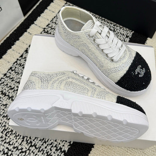 CC 26 Crystal-embellished Sneaker White Black Leather 588797