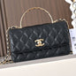 Chanel 2026 Gold Handle Bag 18.5cm Black and White Calfskin