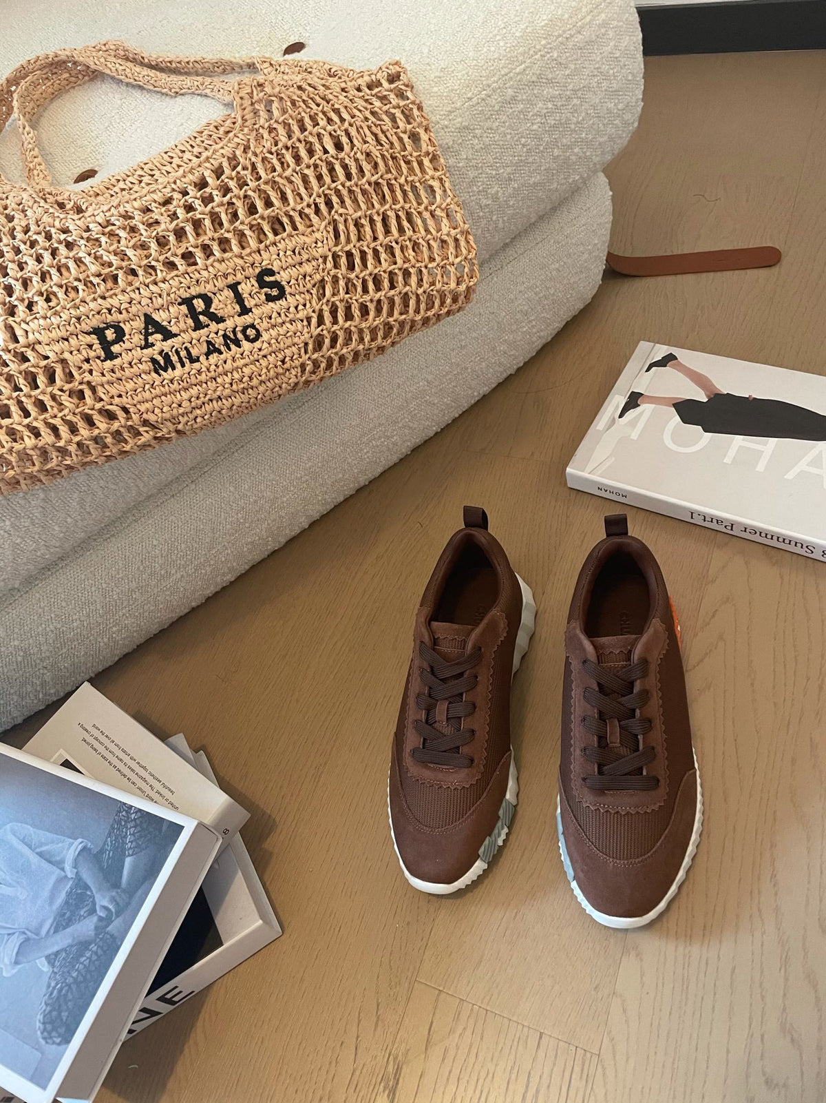 BOUNCING SNEAKERS BROWN CALFSKIN WITH BROWN LACES
