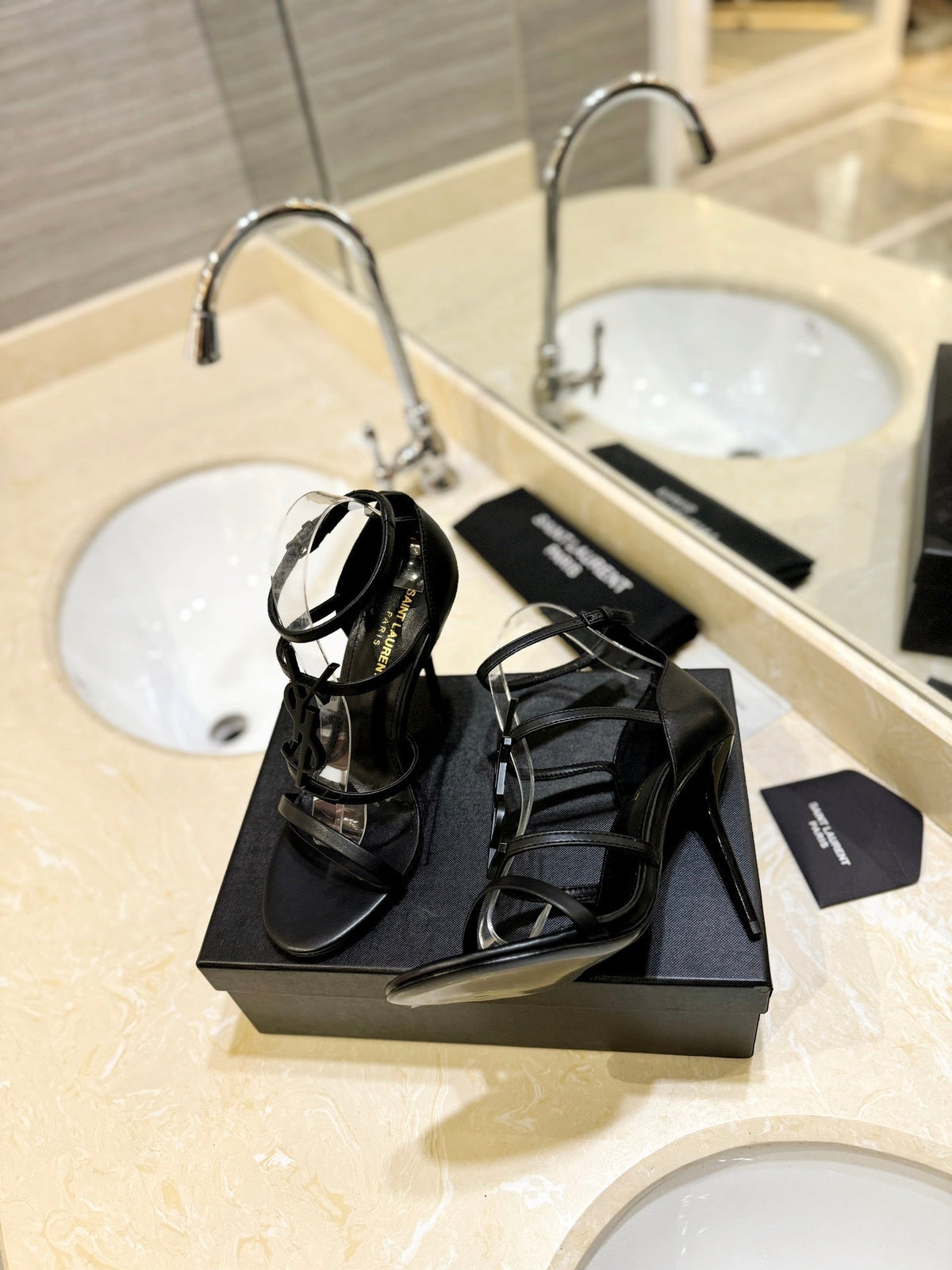 SL CASSANDRA HEELED SANDALS BLACK CALFSKIN
