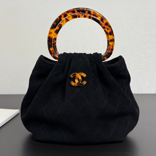 Chanel 2026 Pouch 24cm Black Tortoiseshell Suede Effect Plexi