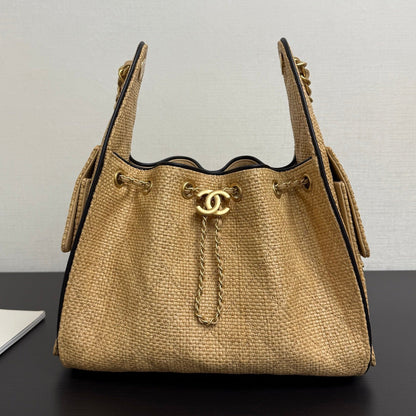 Chanel 2026 Hobo Bag 22cm Apricot Woven Leather