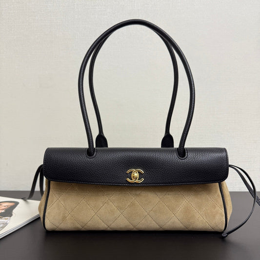 Chanel 2026 Urban Essential East West Bag 31cm Black Beige Suede Leather