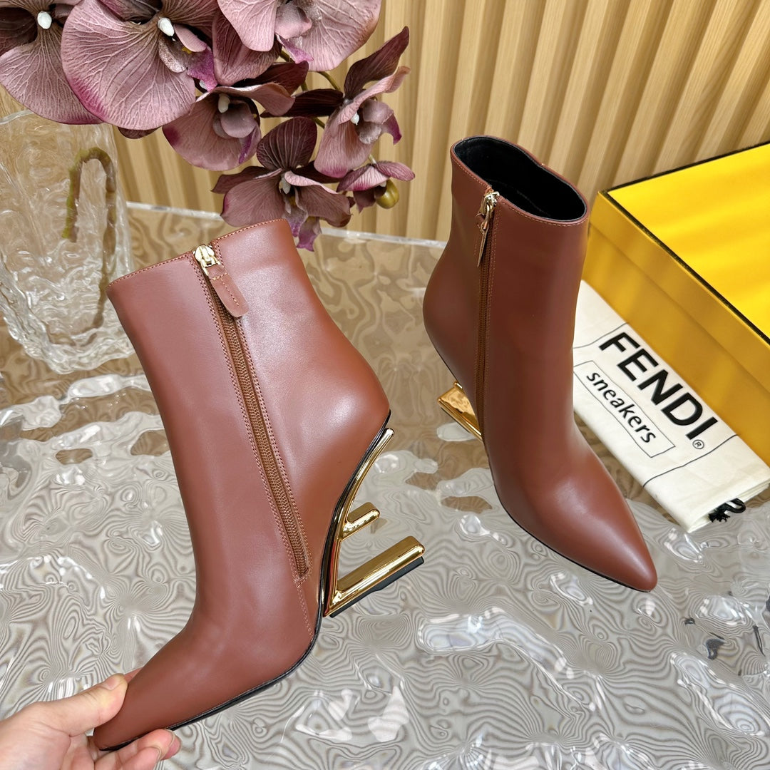 FENDI FIRST 80 MM BOOTS IN SANGRIA RED CALFSKIN WITH GOLD HARDWARE