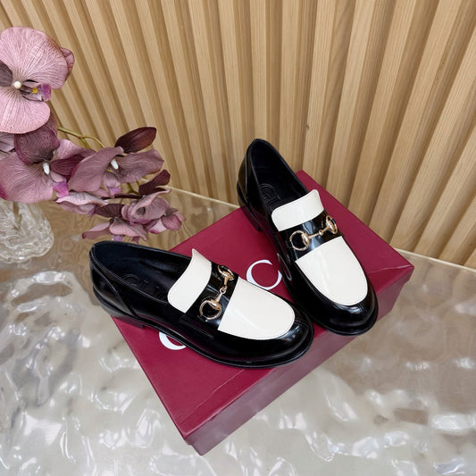 GG 26 Horsebit Loafers Black White Sheepskin 589463