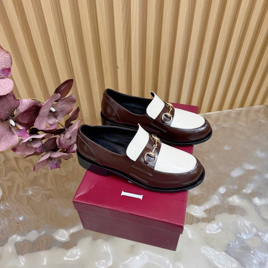 GG 26 Horsebit Loafers Brown White Sheepskin 589465