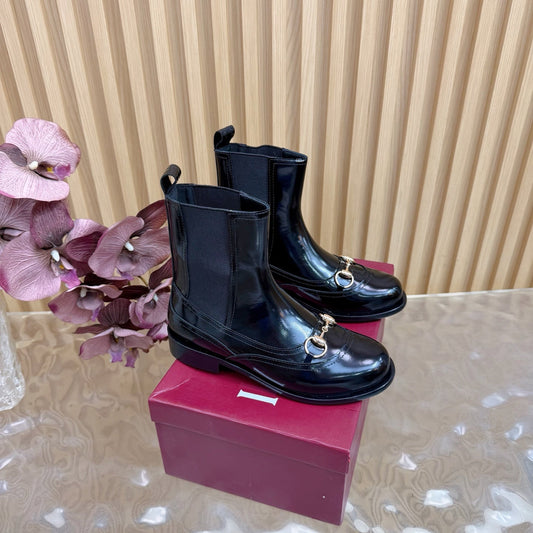 GG 26 Horsebit Martens Boots Black Sheepskin 589466