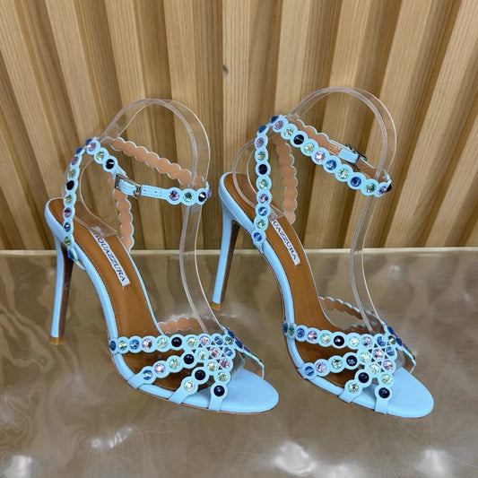 Aquazzura 2026 Tequila Crystal-embellished Sandal 105mm Blue Sheepskin 697684