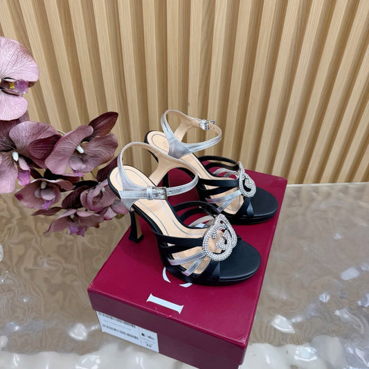 GG 26 High-Heeled Platform Sandals 105 Black Cowhide 589501