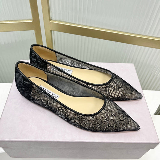 Jimmy 26s Ballet Flats Black Beige Lace Sheepskin 605955