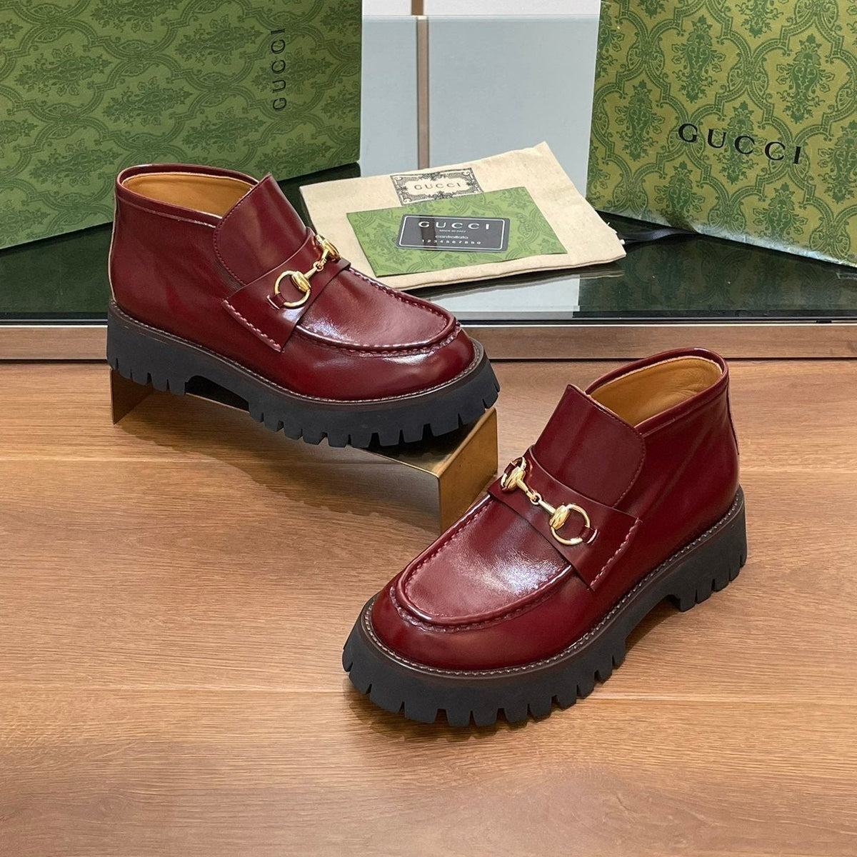 HORSEBIT ANKLE BOOTS 4.5CM IN BURGUNDY RED CALFSKIN