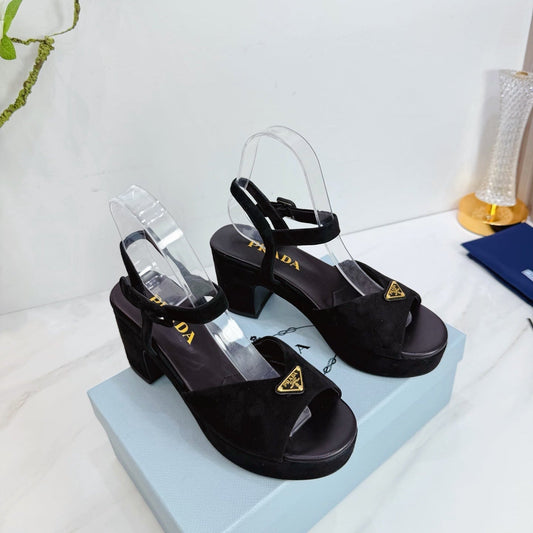 PRA 26SS Platform Sandals 75 Black Suede Sheepskin 592387