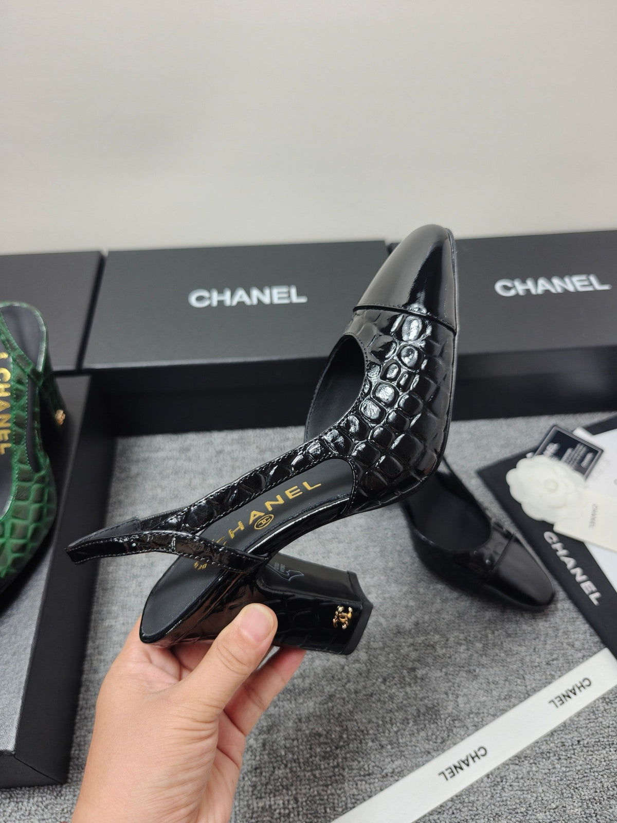 Chanel 2026 Crocodile Embossed Slingback Glossy Calfskin 855982