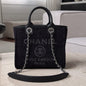 Chanel 2026 Mini Deauville Tote Bag 24cm Black Wool Leather Canvas