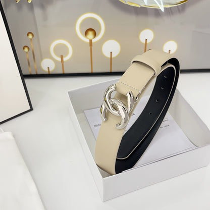 DOUBLE C BELT 30MM IN BEIGE CALFSKIN WITH SHINY SILVER BUCKLE