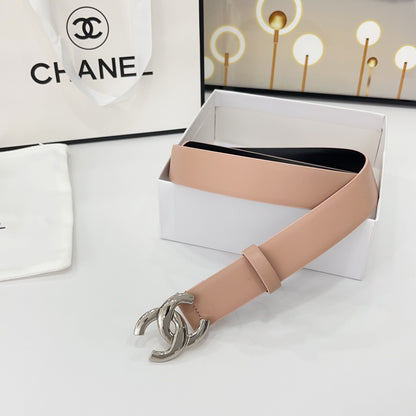 DOUBLE C BELT 30MM IN BABY PINK CALFSKIN WITH SHINY SILVER BUCKLE