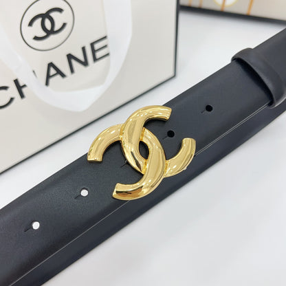 DOUBLE C BELT 30MM IN BLACK CALFSKIN WITH SHINY GOLD BUCKLE