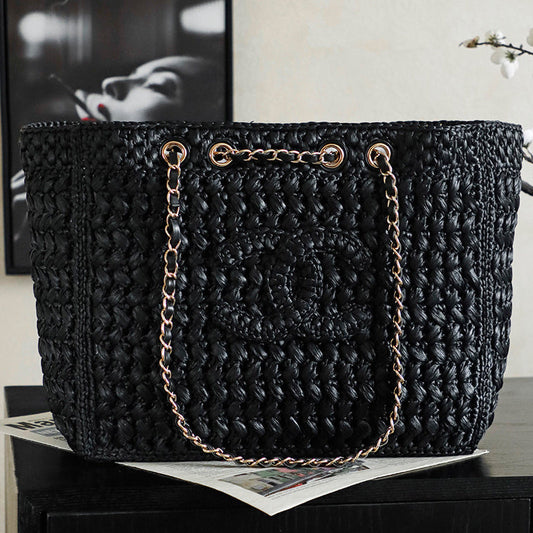 Chanel 2026 Coco Beach Shopping Bag 35cm Black Raffia