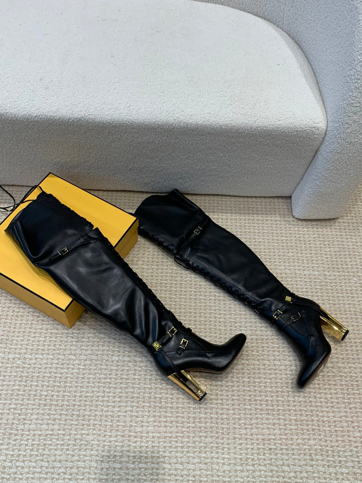 OVER THE KNEE LACE-UP HIGH BOOTS IN BLACK CALFSKIN