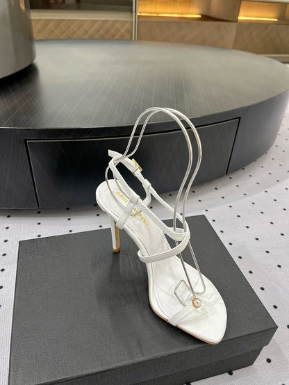 SL LINDEN HEELED SANDALS WHITE CALFSKIN