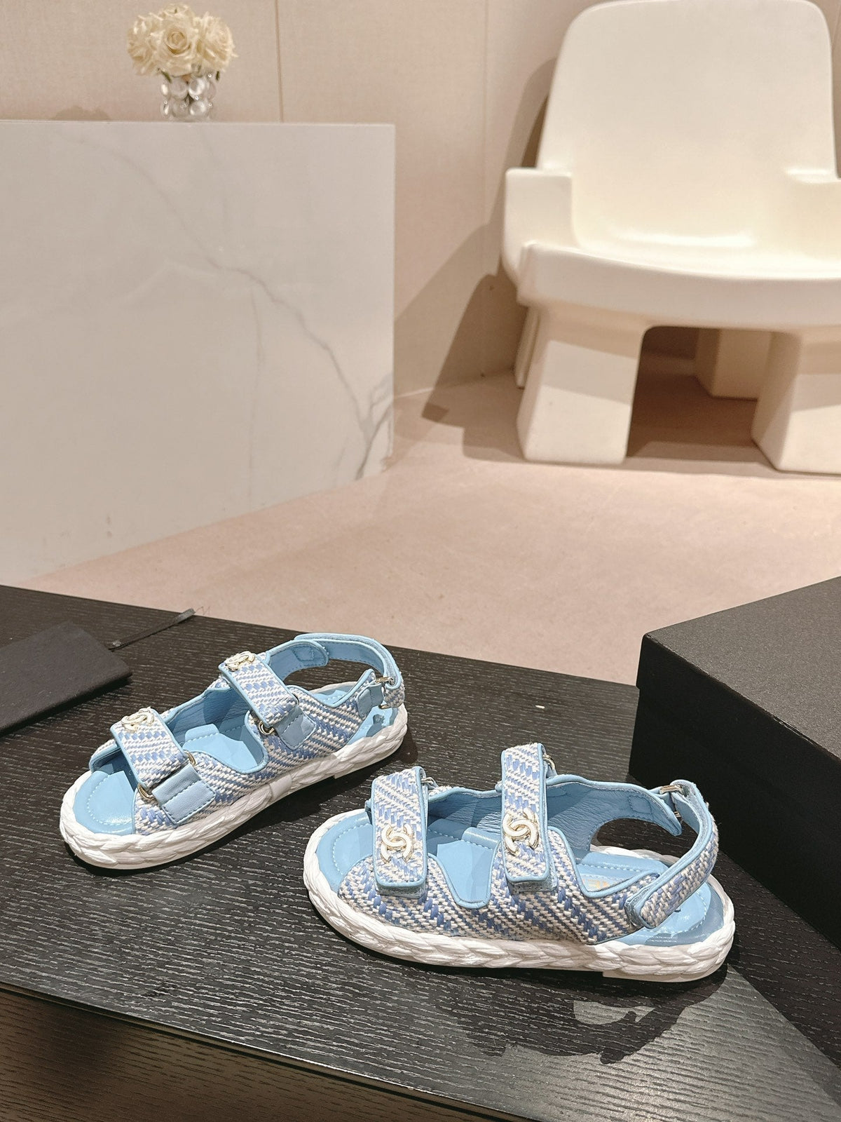 CC DAD SANDALS IN LIGHT BLUE CALFSKIN