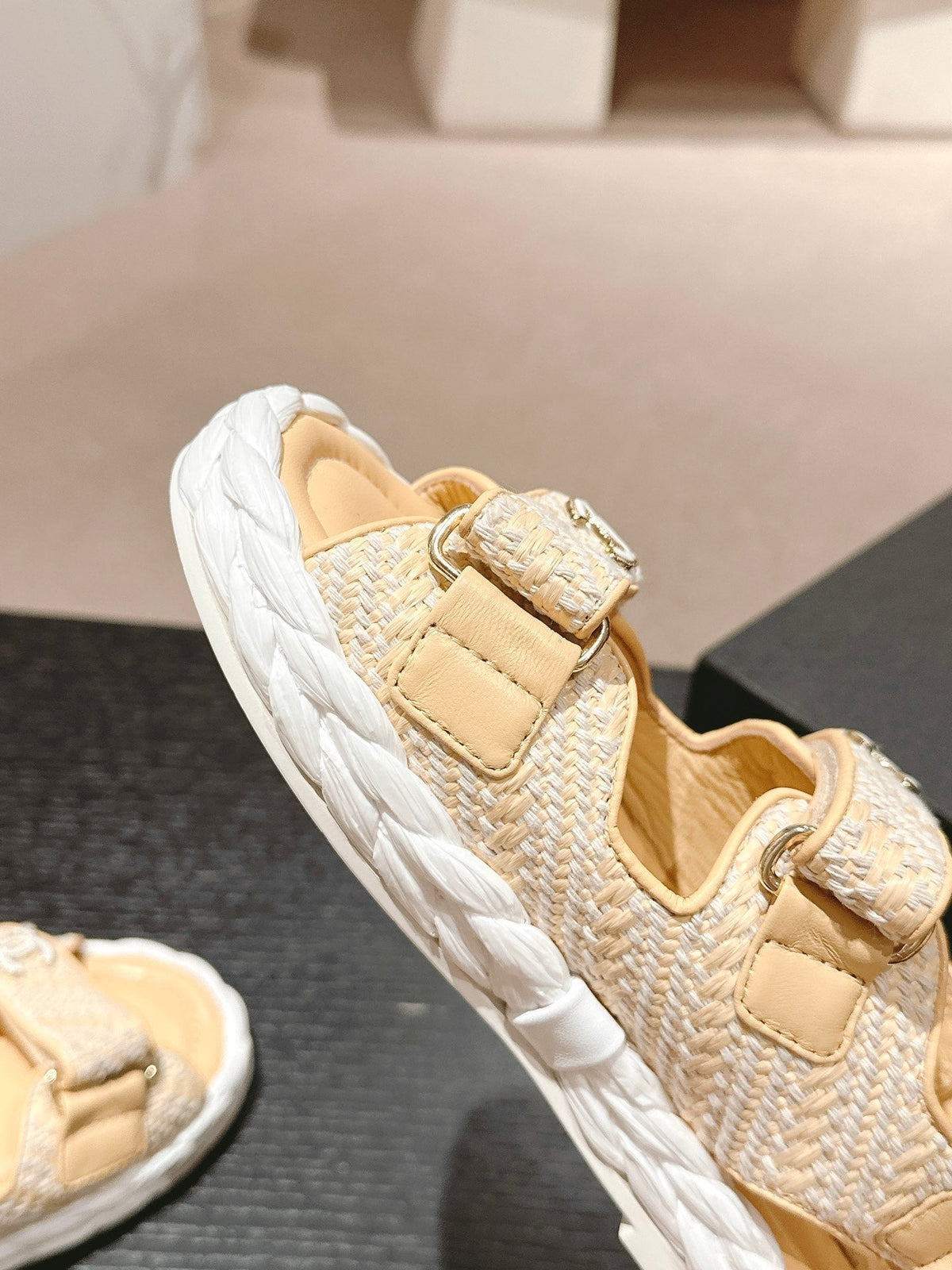 CC DAD SANDALS IN LIGHT YELLOW CALFSKIN