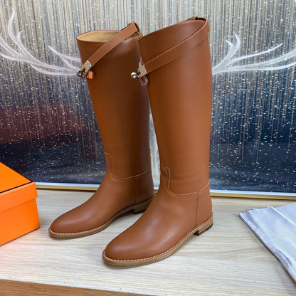KNEE HIGH BOOTS IN BRONZE BROWN CALFSKIN