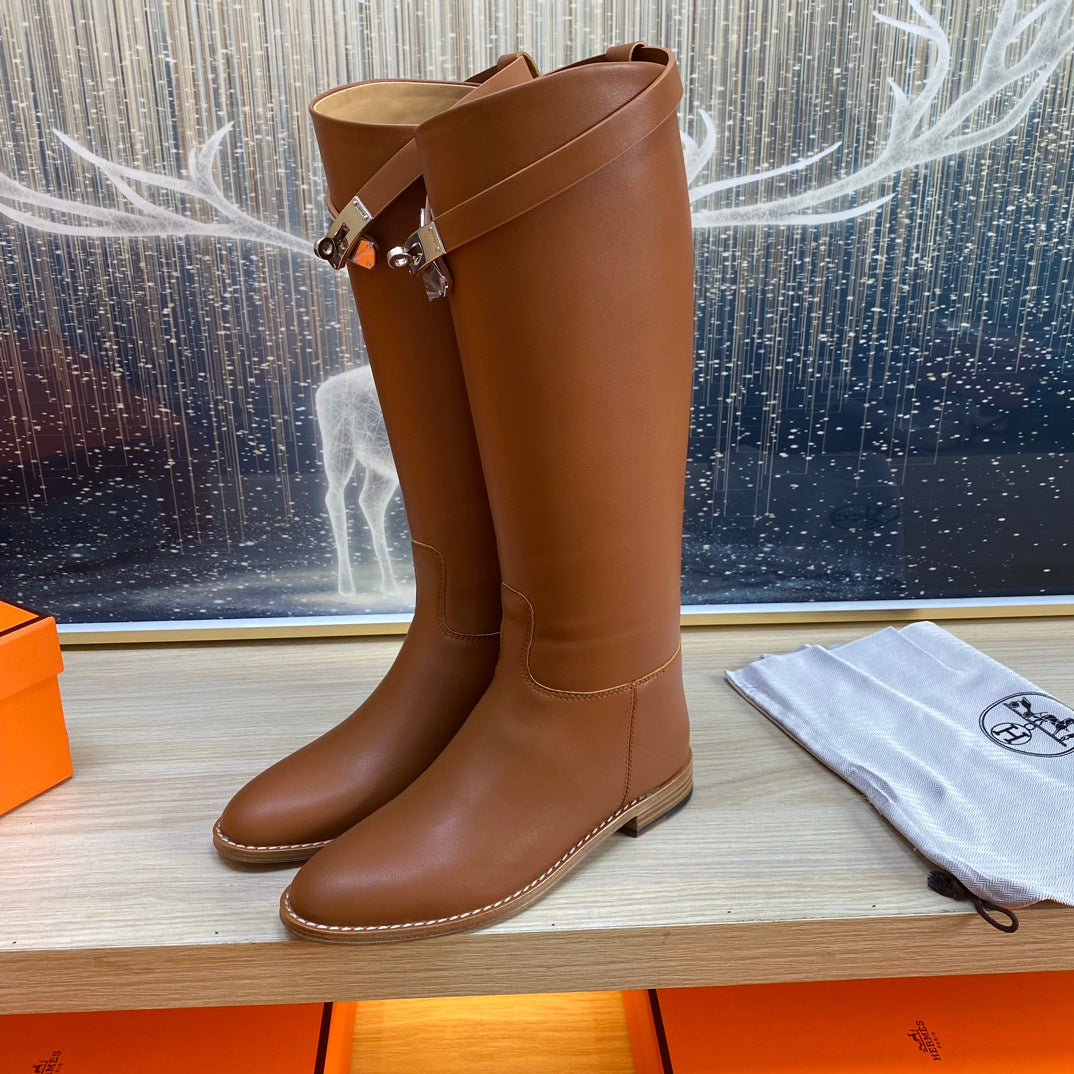 KNEE HIGH BOOTS IN BRONZE BROWN CALFSKIN