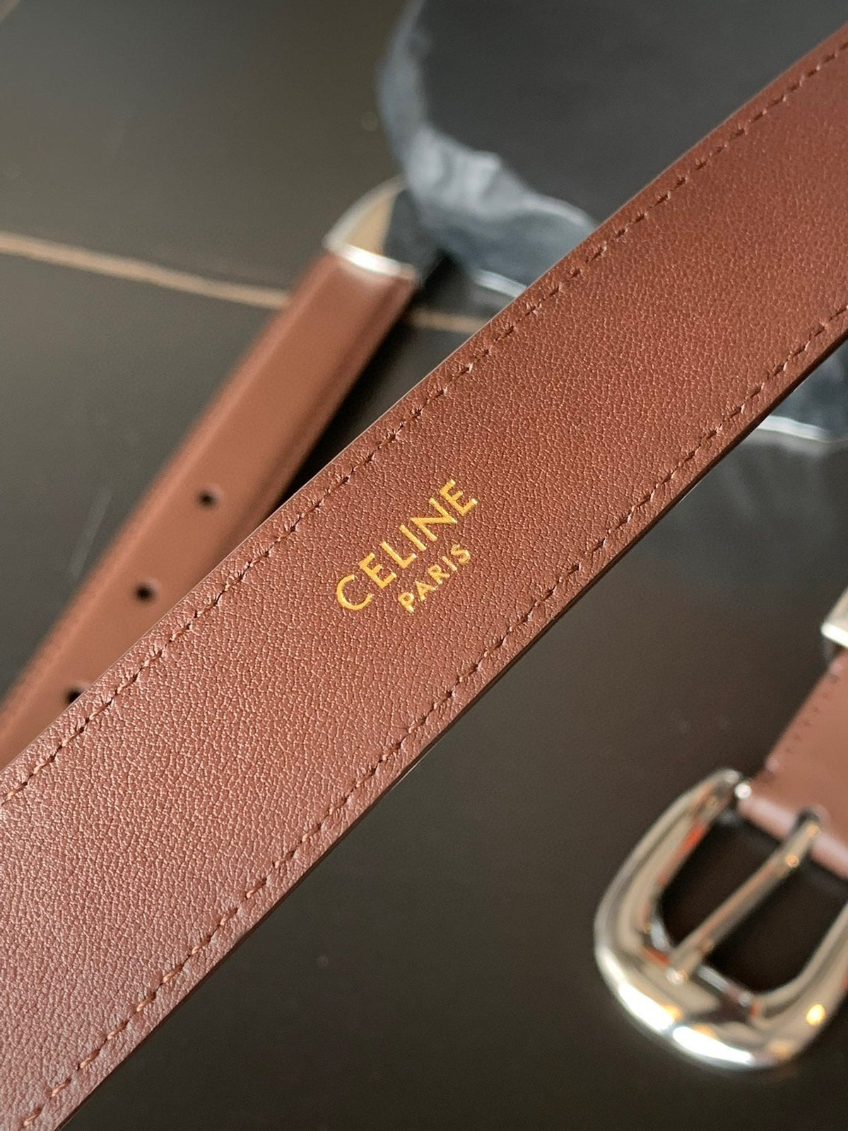 BELT 25MM MEDIUM WESTERN IN DARK BROWN CALFSKIN SILVER BUCKLE