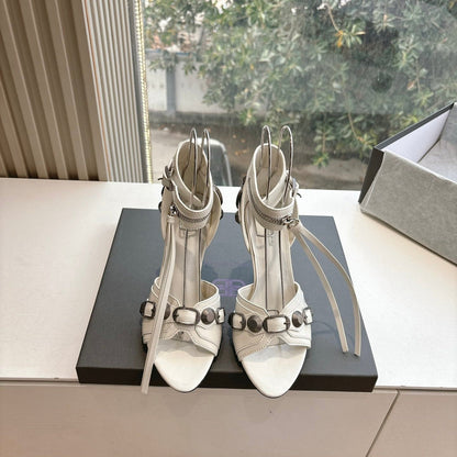 CAGOLE HIGH-HEEL SANDALS IN WHITE LAMBSKIN