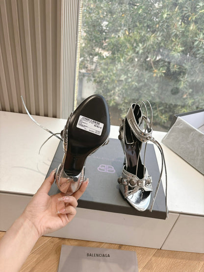 CAGOLE HIGH-HEEL SANDALS IN SILVER METALLIC LAMBSKIN
