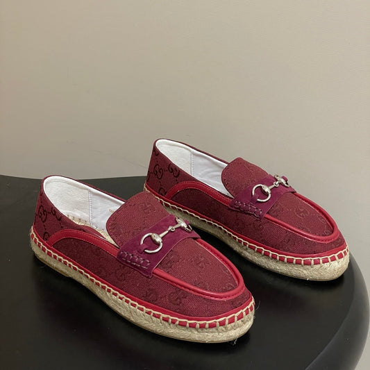 GG 26ss Slip-on Loafers Red  Double G Canvas 593493