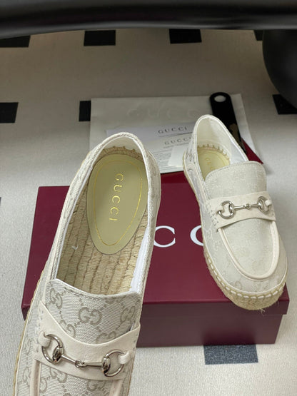 GG 26ss Slip-on Loafers Ivory Denim 593495